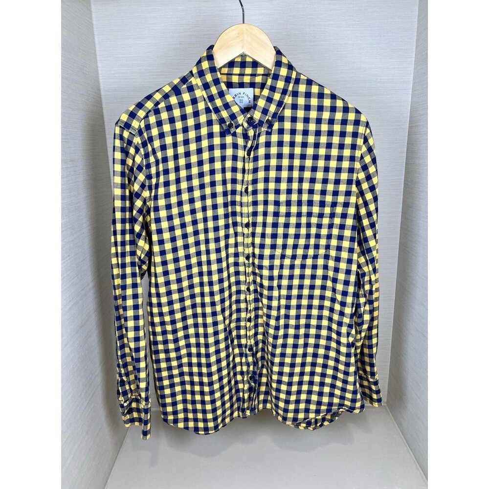KIRRIN FINCH Button Down Flannel Plaid Dress Shirt in Yellow size 20
